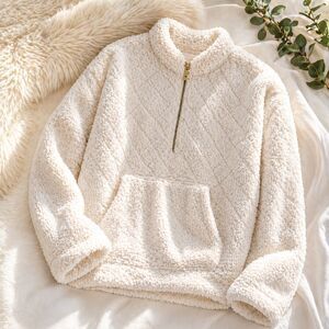 Cozy Sherpa Quarter Zip Pullover Cream Teddy Fleece Girls L